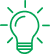 Green line icon of a glowing lightbulb, representing ideas, insight, and inspiration.